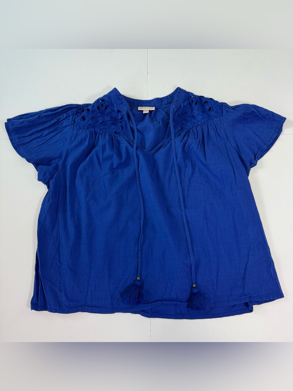 Women’s Blue Tassel Tie Flowy Peasant Top